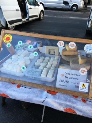 French cheese case at Caen market